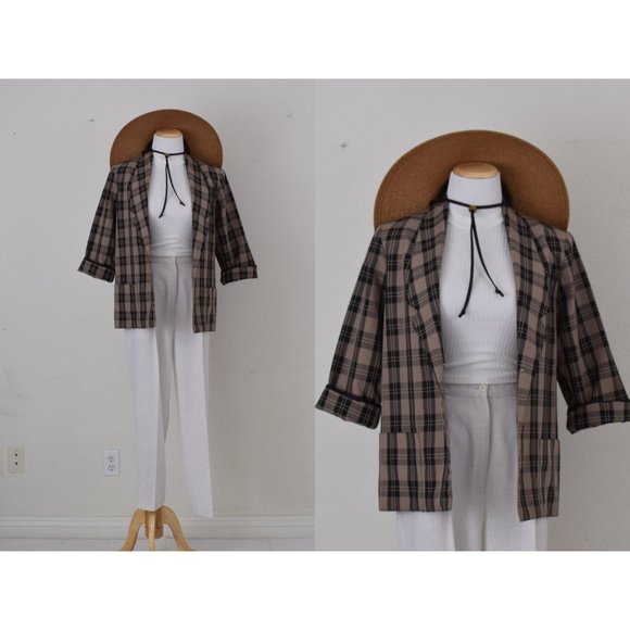 Vintage 90s ALTERED Crop Plaid Jacket‎ by Graff - Picture 1 of 10